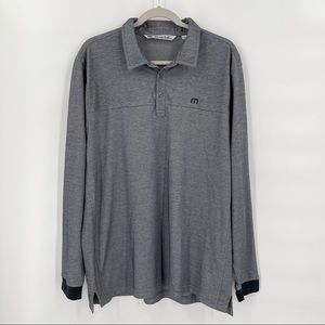 Travis Mathew Long Sleeve Polo Shirt Gray Black Cuffs Men’s Size XL